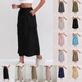 thumbnail image 1 of Womens Cargo Skirt High Waisted Drawstring Quick Dry Maxi Skirt Trendy Back Slit A Line Long Skirts Summer Skirts Black S, 1 of 5