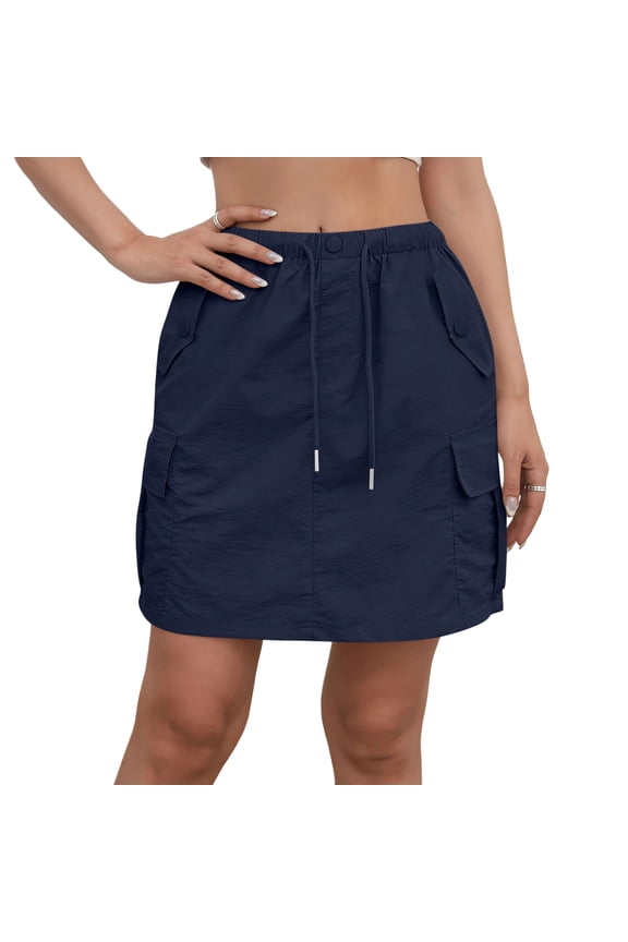 Womens Cargo Skirt Parachute Shorts Skirt with Pockets Summer Skirt Casual Daily Hiking 27# Navy M