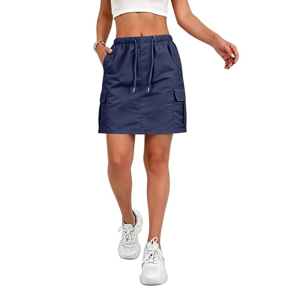 Womens Cargo Skort Skirt Drawstring Stretchy Summer Skirts with 4 Pockets Golf Travel Hiking Skorts L