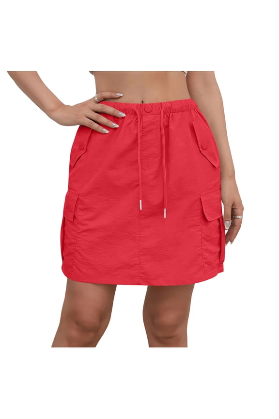 Womens Cargo Skorts Drawstring Elastic Waist Multi Pockets Athletic Lounge Skirts Summer Comfy Golf Tennis Clothes