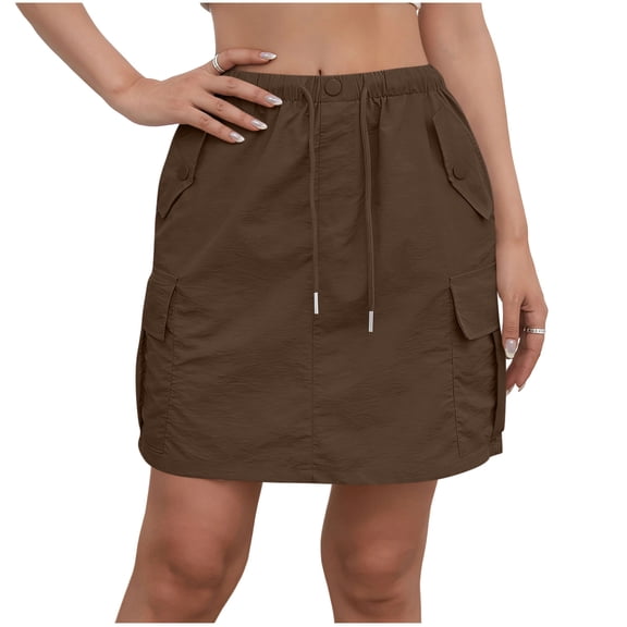 Womens Cargo Skorts Drawstring Elastic Waist Multi Pockets Athletic Lounge Skirts Summer Comfy Golf Tennis Clothes