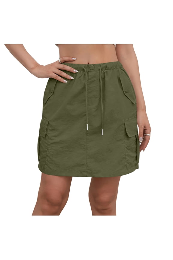 Womens Cargo Skorts Drawstring Elastic Waist Multi Pockets Athletic Lounge Skirts Summer Comfy Golf Tennis Clothes