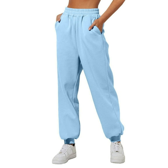 Womens Cargo Sweatpants 2025 Fall Fashion Baggy Comfy Casual Oversized Fleece Joggers with Pockets Y2k Clothes Blue XXL