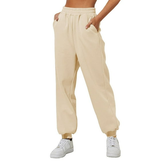 Womens Cargo Sweatpants 2025 Fall Fashion Baggy Comfy Casual Oversized Fleece Joggers with Pockets Y2k Clothes Khaki XXL