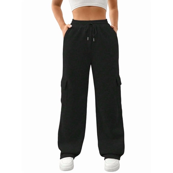 Womens Cargo Sweatpants Baggy Fleece High Waisted Joggers Sweat Pants Athletic Pants Black XL
