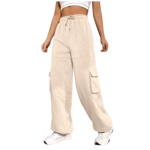 Womens Cargo Sweatpants Baggy High Waisted Cinch Bottom Joggers Drawstring Cozy Workout Lounge Pants With Flap Pockets