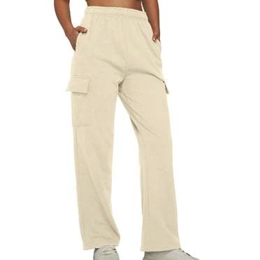 Womens Cargo Sweatpants Baggy Wide Leg Joggers Pants Soft Comfy Fleece High Waisted Lounge Trouser with Pockets