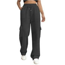 Womens Cargo Sweatpants Casual Baggy Fleece Loose Wide Leg Drawstring Elastic High Waisted Solid Color Joggers Pants,Dark Gray,M