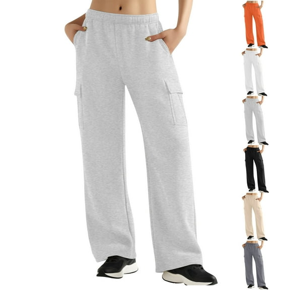 Womens Cargo Sweatpants Fleece Wide Leg Sweat Pants High Waisted Baggy Athletic Joggers Pants with Pockets 03-Gray S