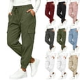 thumbnail image 1 of Womens Cargo Sweatpants, Mid Rise Cuffed Ankle Loose Fit, Drawstring Side Pockets Solid Jogger Pants, Fitness & Hiking Wear | VerBelle,White M, 1 of 9