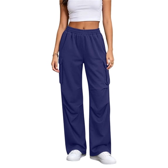 Womens Cargo Sweatpants Ruched High Waisted Sweat Pants Athletic Solid Color Casual Wide Leg Joggers Loose Fall Pants with Pockets