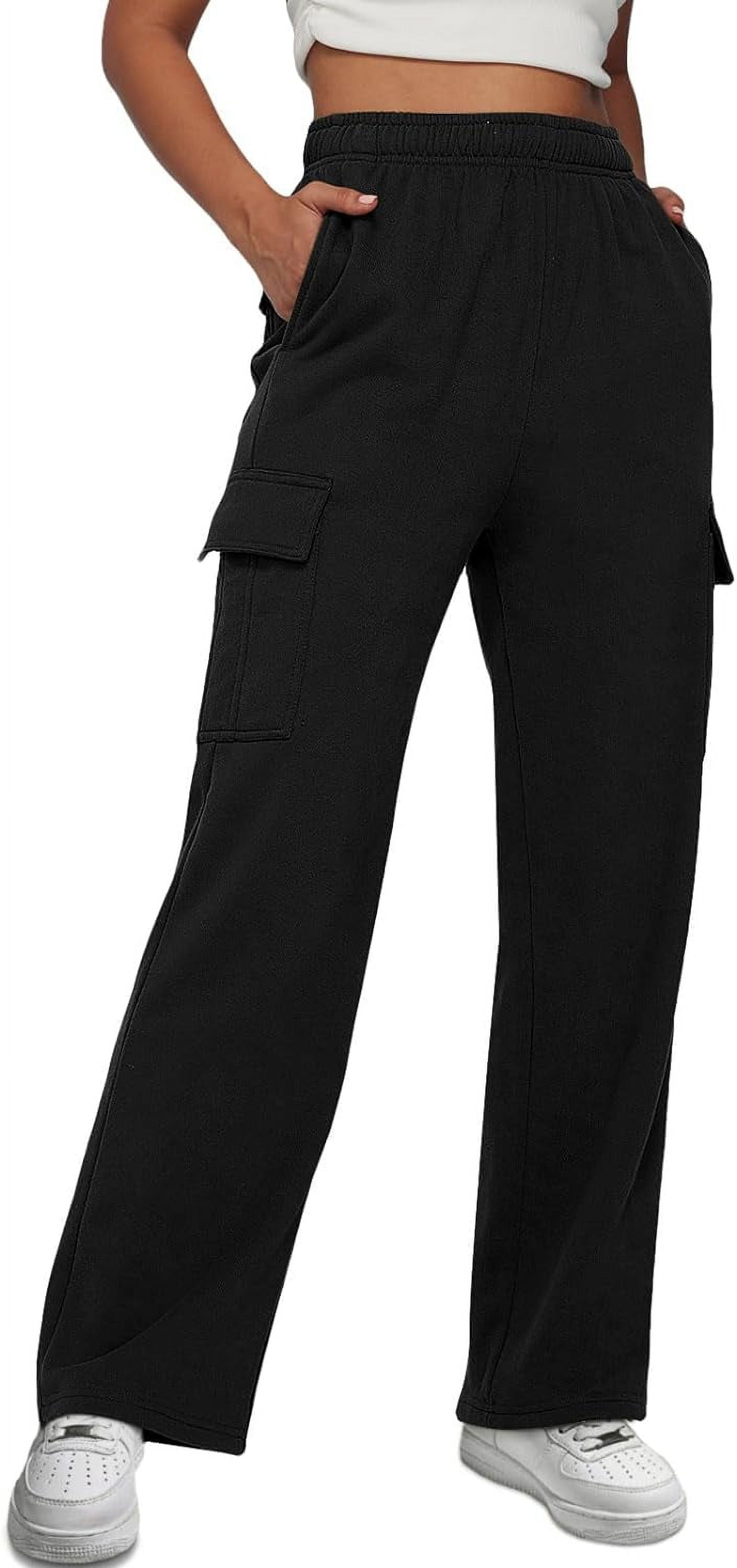 Womens Cargo Sweatpants Wide Leg Baggy Fleece High Waisted Sweats Pants