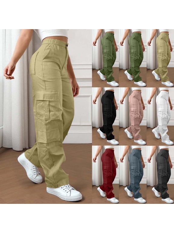 Womens Cargo Trousers High Waist Hiking Walking Combat Pants Casual Work Bottoms Outdoor Streetwear Dark Gray L