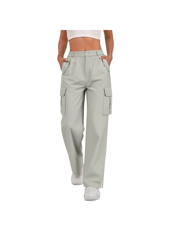 Womens Cargo Trousers High Waist Hiking Walking Pants Ladies Stretchy Straight Leg Casual Pants with Multi Pockets Ladies Casual Jogging Work Trousers