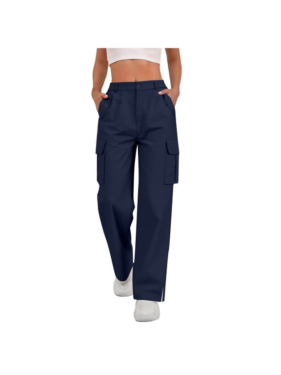 Womens Cargo Trousers High Waist Hiking Walking Pants Ladies Stretchy Straight Leg Casual Pants with Multi Pockets Ladies Casual Jogging Work Trousers