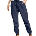 thumbnail image 1 of Womens Cargo Trousers Tapered Leg Work Pants with Multi Pockets Elasticated Waist Drawstring Work to Lounge Trousers Ladies Casual Plain Travel Vacation Long Pants, 1 of 8