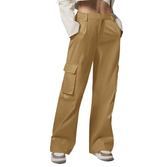 Womens Cargo Work Pants Wide Sweatpants for Women Oversize Women'S Solid-Color Casual Straight-Button Pocket Work Pants Khaki XXL