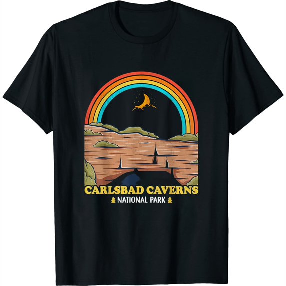 Womens Carlsbad Caverns National Park Vintage 80S Camping Hiking T-Shirt Black 2X-Large