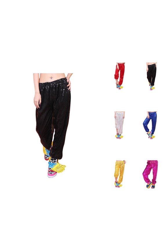 Womens Carnival Glitter Sequin Jogger Pants â Skinny Fit Casual Party Disco Hiphop Dance Trousers, Sparkle Sweatpants Streetwear