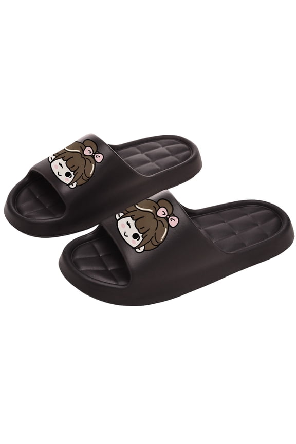 Womens Cartoon Character Print EVA Non-Slip Thick Sole Slide Sandals Black Indoor Outdoor Slides,Size 3.5-5