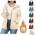 thumbnail image 1 of Womens Casua Fleece Lined Jacket Coat for Women Warm and Cozy Sherpa Lining Hoodie Sweatshirt Winter Fluffy Casual Hooded Jacket Full Zip Thick Fuzzy Insulated Coats Ndbuld Khaki 4XL, 1 of 8