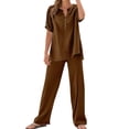 thumbnail image 1 of Womens Casual 2 Piece Sets V Neck Short Sleeve Button Top Elastic Waist Pants Matching Lounge Set 2026 Trendy Summer Outfits, 1 of 6