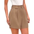 thumbnail image 1 of Womens Casual 2025 Trendy Summer Elastic High Waisted Pleated Side Slit Business Work Shorts Pockets Khaki M, 1 of 7