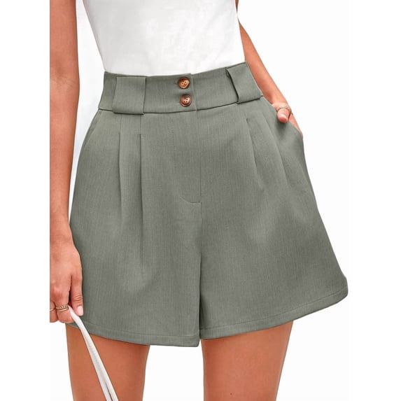 Womens Casual 2025 Trendy Summer Elastic High Waisted Pleated Side Slit Business Work Shorts Pockets Light Green XXL