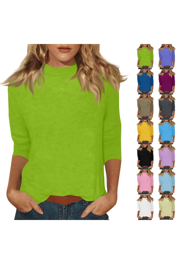 Womens Casual 3/4 Sleeve Round Neck Shirt – Loose Fit Tunic Blouse Summer Tee, Green XXL
