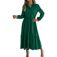 thumbnail image 1 of Womens Casual 3/4 Sleeve Shirt Dress Button Down V Neck Tiered Collared Flowy Maxi Dress Dark Green XL, 1 of 7