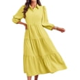 thumbnail image 1 of Womens Casual 3/ 4 Sleeve Shirt Dress Button Down V Neck Tiered Collared Flowy Maxi Dress, 1 of 6
