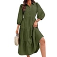 thumbnail image 1 of Womens Casual 3/ 4 Sleeve Shirt Dress Button Down V Neck Tiered Collared Flowy Maxi Dress, 1 of 6