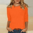 thumbnail image 1 of Womens Casual 3/4 Sleeve T-Shirts Round Neck Cute Tunic Tops Basic Tees Blouses Loose Fit Pullover Orange S, 1 of 9
