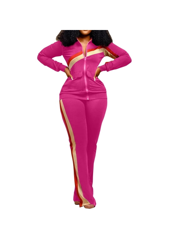 Womens Outfit Set Clothes Sports Fashion Two Piece Pants Pocket Set Tracksuits Clothing Sets Hot Pink Xl