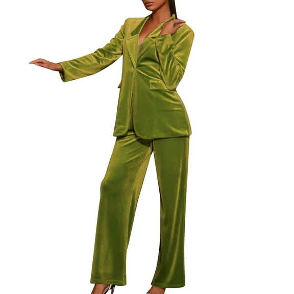 Womens Casual Activewear Sets Fashion Autumn Winter Suit Jacket Casual Wide Leg Pants Korean Velvet Suit