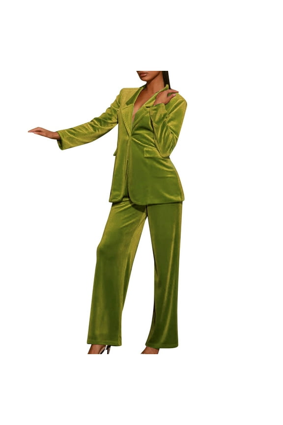 Womens Casual Activewear Sets Fashion Autumn Winter Suit Jacket Casual Wide Leg Pants Korean Velvet Suit