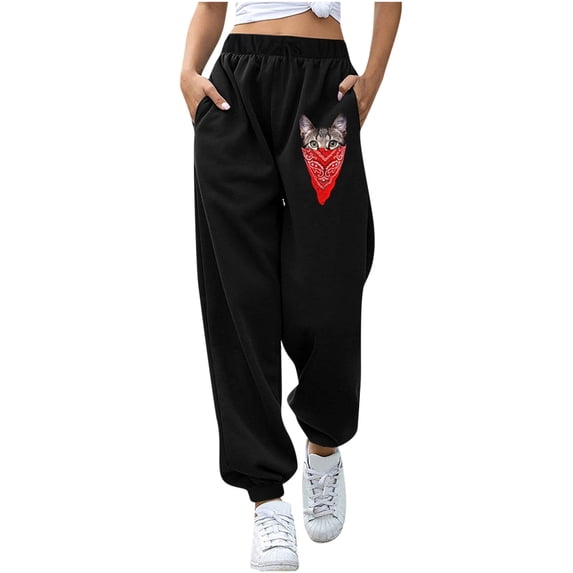 Womens Casual Baggy Fleece Sweatpants High Waisted Cinch Bottom Joggers Pants Athletic Lounge Trousers with Pockets