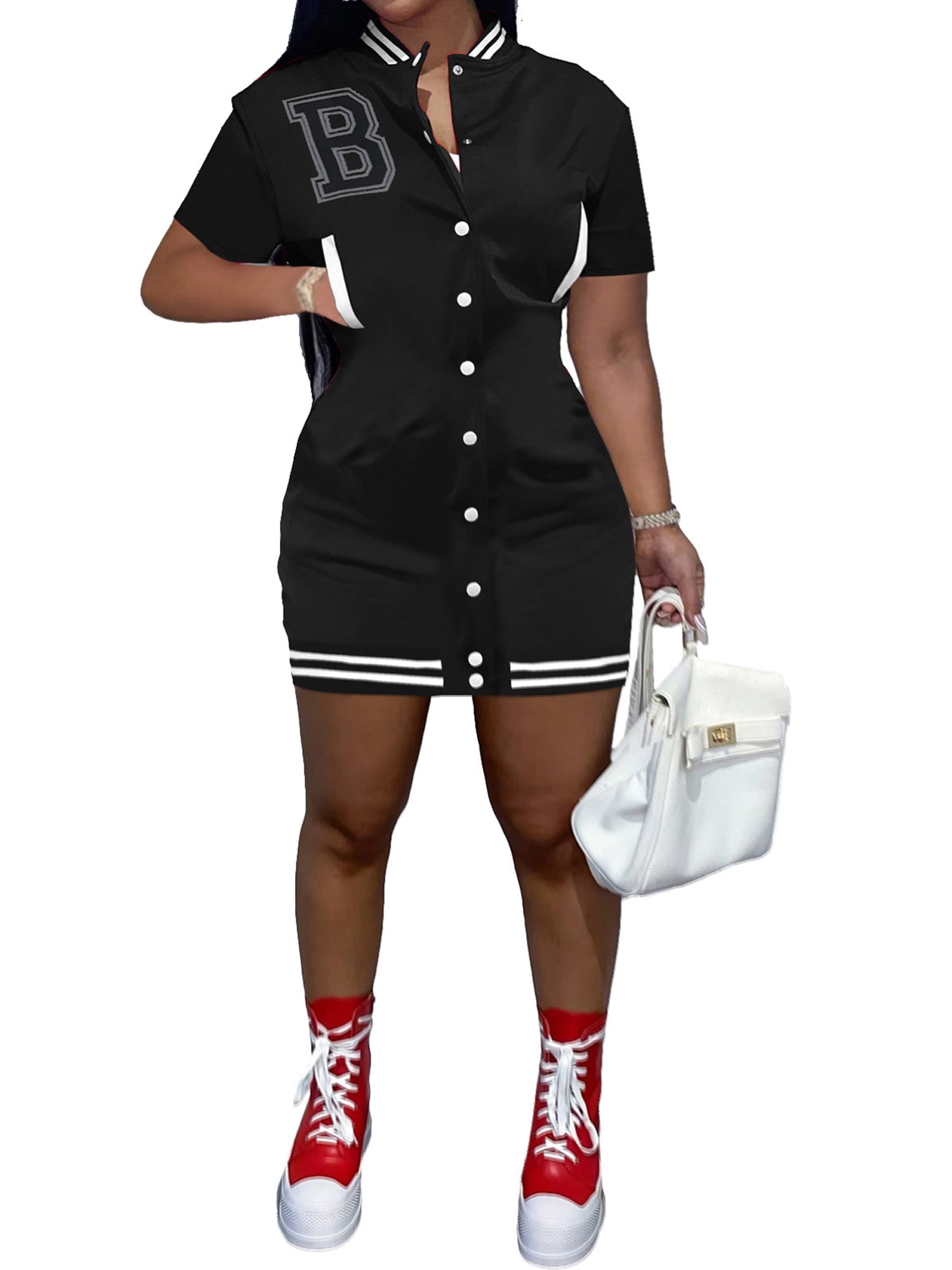 varsity bodycon dress SUMWON WOMEN Varsity Sports Mini Bodycon Dress Lace-Up Front Short Sleeve College Game Day Fashion Team Spirit Athletic Wear Cheerleader Style Summer Fall OutfitMISSGUIDED