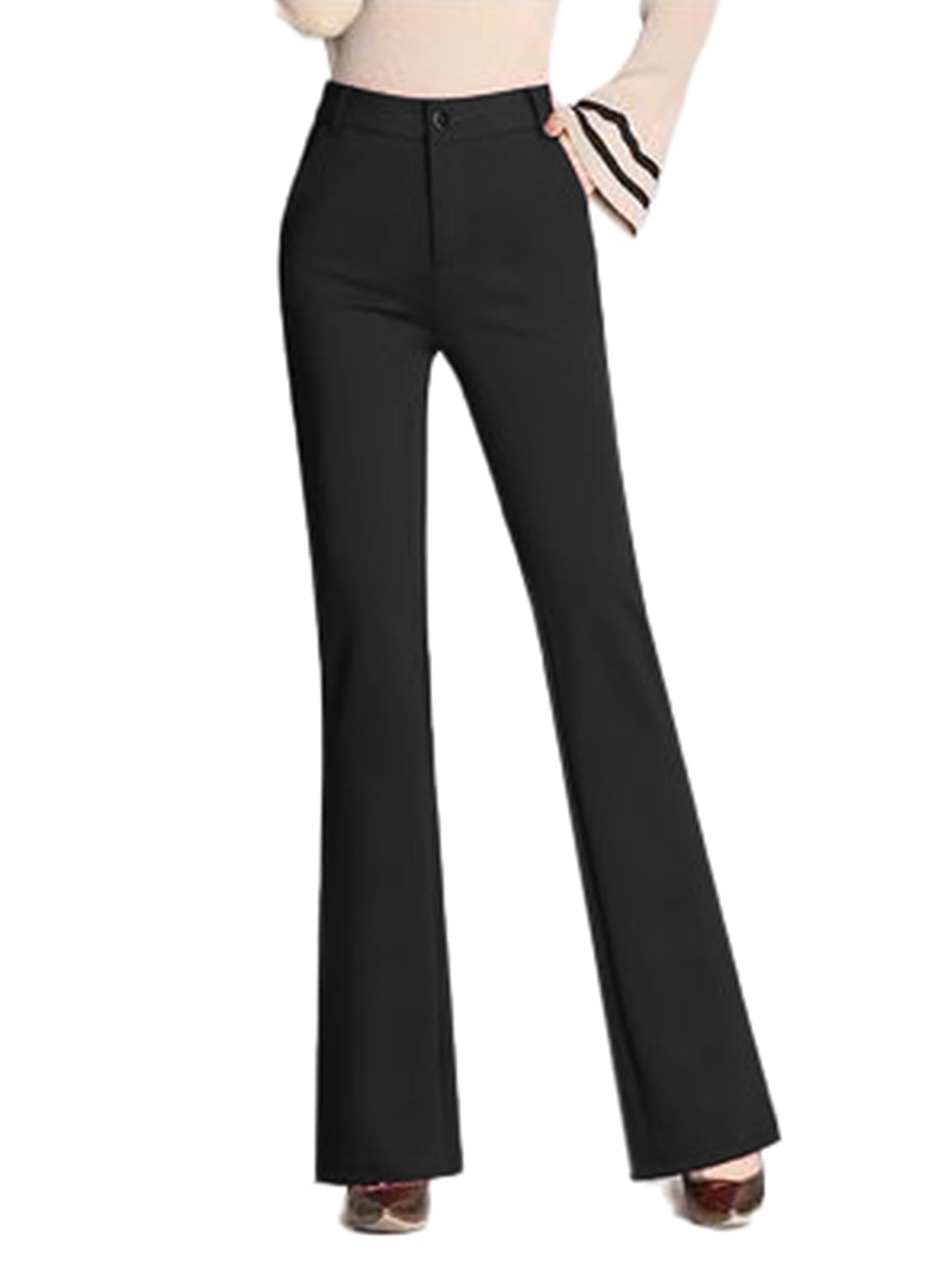 Womens Casual Bell Bottoms with Pockets Fashion Ladies Solid Color Dress  Pants High Waist Office Work Flare Trousers 