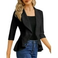 thumbnail image 1 of Womens Casual Blazer 3/4 Sleeve Open Front Ruffle Work Office Cardigan Suit Jacket, 1 of 5