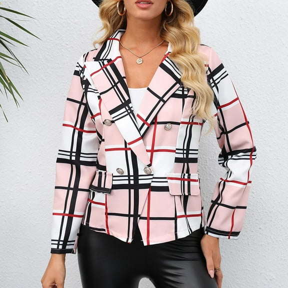 Womens Casual Blazer Button Down Long Sleeve Lapel Work Office Blazer Jackets with Pockets Pink M