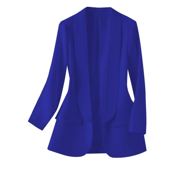 Womens Casual Blazer Cardigan Open Front Long Sleeve Solid Color Work Office Fall Winter Jackets With Pockets,Dark Blue,XL