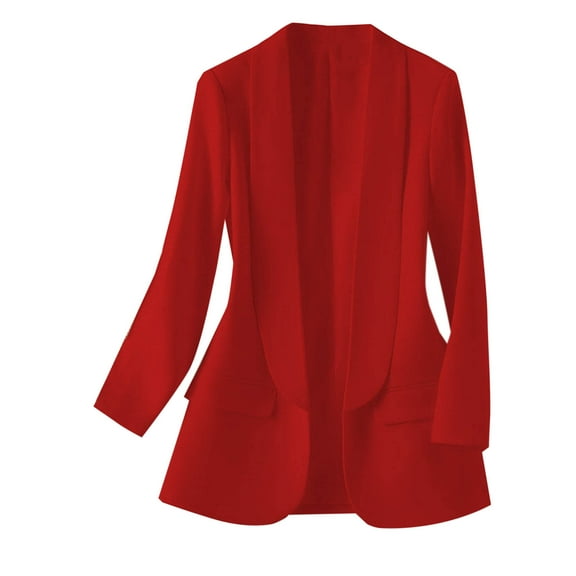 Womens Casual Blazer Cardigan Open Front Long Sleeve Solid Color Work Office Fall Winter Jackets With Pockets,Red,S