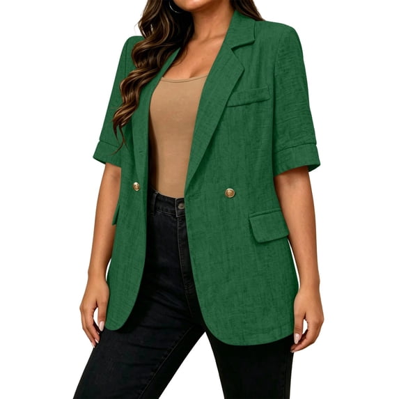 Womens Casual Blazer Half Sleeve Notch Collar Buttons Work Office Blazer Open Front Suit Jackets without Pockets