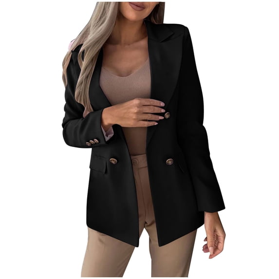 Womens Casual Blazer Jacket Gold Button Long Sleeve Work 0ffice Blazer Lapel Open Front Jacket Work Office Blazer Jackets Double Breasted Suit