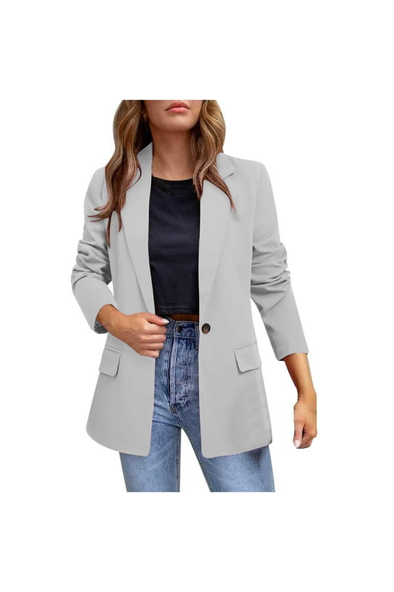 Womens Casual Blazer Jacket Long Sleeve Open Front Work Office Blazer Lapel Button Jacket with Pockets