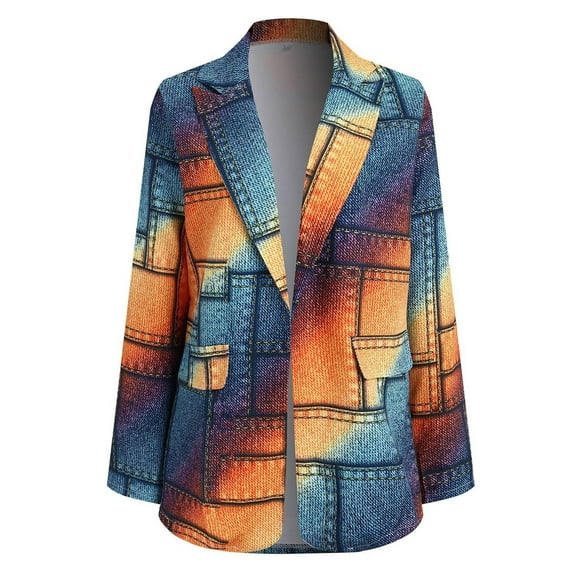 Womens Casual Blazer Jacket Printed Multicolor Long Sleeve Open Front Work Office Blazer Jacket