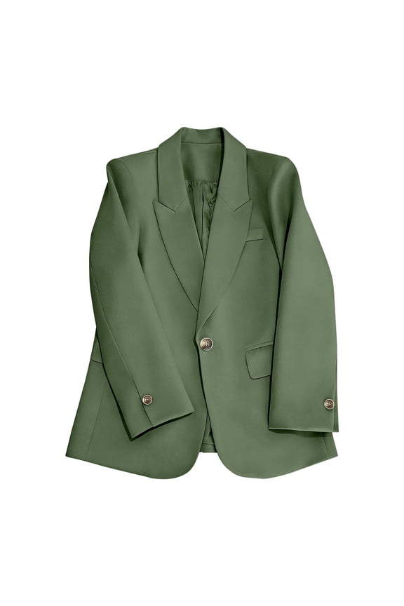 Womens Casual Blazer Open Front Long Sleeve Turndown Collar Solid Button Work Office Blazer Tops