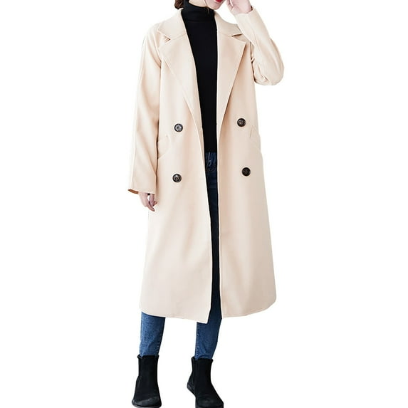 Womens Casual Blazers Jacket Open Front Fashion Commuting Solid Color Woolen Cloth Pocket Strap Woolen Outwear A Trendy Coats L
