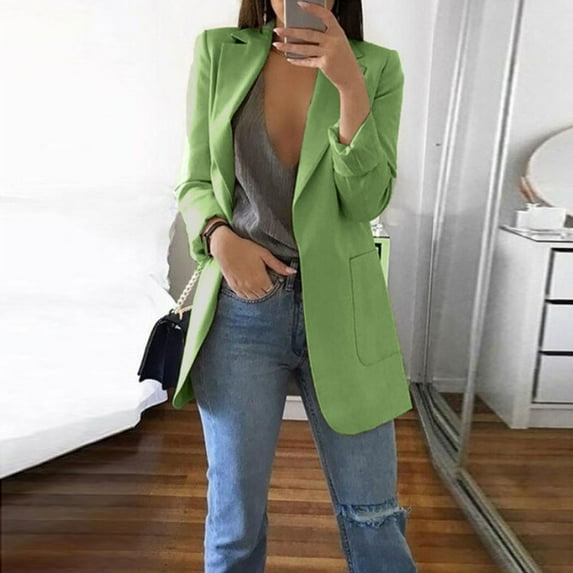 Womens Casual Blazers Open Front Cardigan Jackets Solid Long Sleeve Lapel Collar Business Work Office Jacket Plus Size One Button Blazer Coat S-5XL